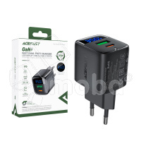 Сетевое зарядное устройство USB/Type-C Acefast A116 (35W, QC3.0, PD, 2 порта, GaN, с дисплеем) Черный