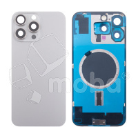 Задняя крышка для iPhone 16 Pro Max (A3296) в сборе со стеклом камеры Серый (стекло, монолит, MagSafe, логотип) - Премиум