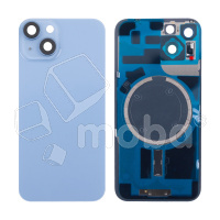 Задняя крышка для iPhone 14 (A2883) в сборе со стеклом камеры Синий (стекло, монолит, MagSafe, логотип) - Премиум