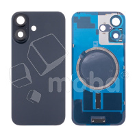 Задняя крышка для iPhone 16 (A3287) в сборе со стеклом камеры Черный (стекло, монолит, MagSafe, логотип) - Премиум