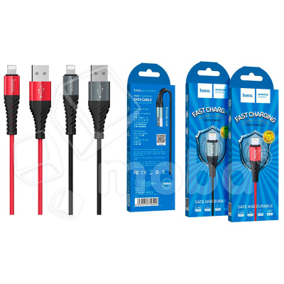 Кабель USB - Lightning Hoco X38 (2.4A, оплетка нейлон) Черный