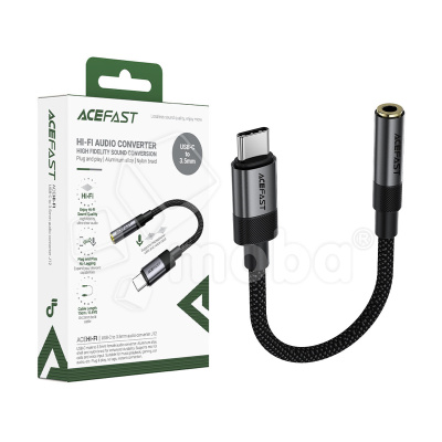 Адаптер Type-C - "3,5 мм" Jack Acefast J12 (оплетка нейлон) Черный