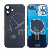 Задняя крышка для iPhone 16 Plus (A3290) в сборе со стеклом камеры Черный (стекло, монолит, MagSafe, логотип) - Премиум