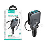 Автомобильное зарядное устройство USB/Type-C Hoco Z67 (60W, QC3.0, PD, 1Type-C, 1USB, встроенный кабель Type-C) Серый