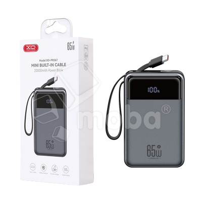Внешний Аккумулятор (Power Bank) XO PR267 20000 mAh (65W, QC3.0, PD, 2Type-C, LED дисплей) Серый