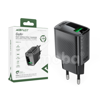Сетевое зарядное устройство USB Acefast A90 (18W, QС3.0, GaN) Черный