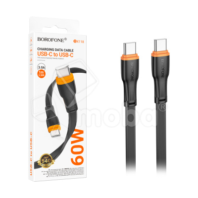 Кабель Type-C - Type-C Borofone BX118 (3A, 60W, плоский) Черный