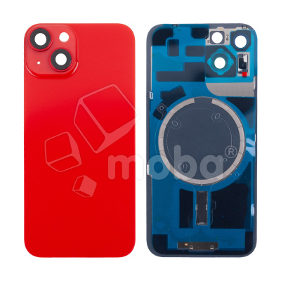 Задняя крышка для iPhone 14 (A2883) в сборе со стеклом камеры Красный (стекло, монолит, MagSafe, логотип) - Премиум