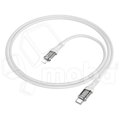 Кабель Type-C - Lightning Hoco U111 (3A, 27W, PD, оплетка нейлон, 1,2 м) Серый