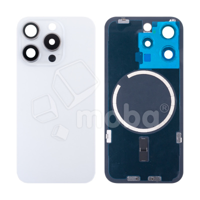 Задняя крышка для iPhone 15 Pro (A3102) в сборе со стеклом камеры Белый (стекло, монолит, MagSafe, логотип) - Премиум