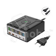 Зарядная станция GaN (260W, 2USB-QC3.0/3Type-C-PD3.1, беспроводная зарядка 15W, дисплей)