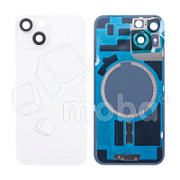 Задняя крышка для iPhone 14 (A2883) в сборе со стеклом камеры Белый (стекло, монолит, MagSafe, логотип) - Премиум
