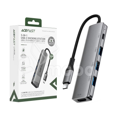 Адаптер Type-C - 5 в 1 Acefast J16 HUB Серый