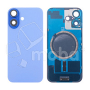 Задняя крышка для iPhone 16 (A3287) в сборе со стеклом камеры Голубой (стекло, монолит, MagSafe, логотип) - Премиум