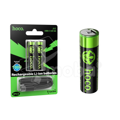 Аккумуляторные батарейки "AA" Hoco Li-ion 1.5V 2100 mAh (2 шт, перезаряжаемые, зарядка через Type-C)