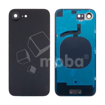 Задняя крышка для iPhone 16e (A3408/A3409/A3410/A3212) в сборе со стеклом камеры Черный (стекло, логотип) - Премиум